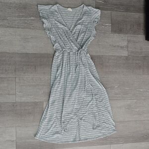 Caution To The Wind Light Green & White Striped Midi Dress